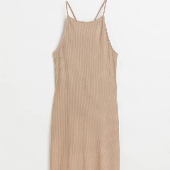 NWOT H&M RIBBED BODYCON DRESS IN XS BEIGE - Picture 4 of 4